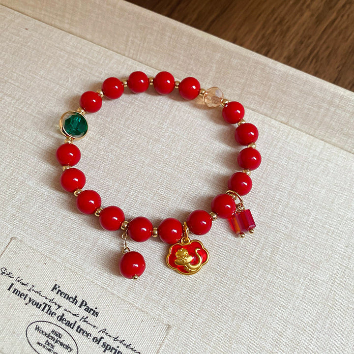 fu character year of the snake red string luck and peace bracelet