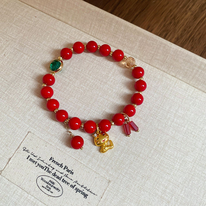 fu character year of the snake red string luck and peace bracelet