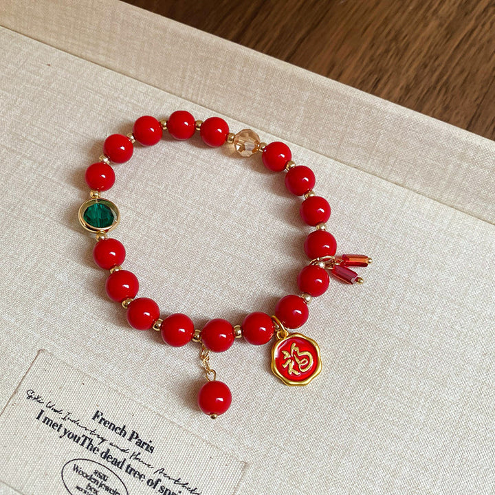 fu character year of the snake red string luck and peace bracelet