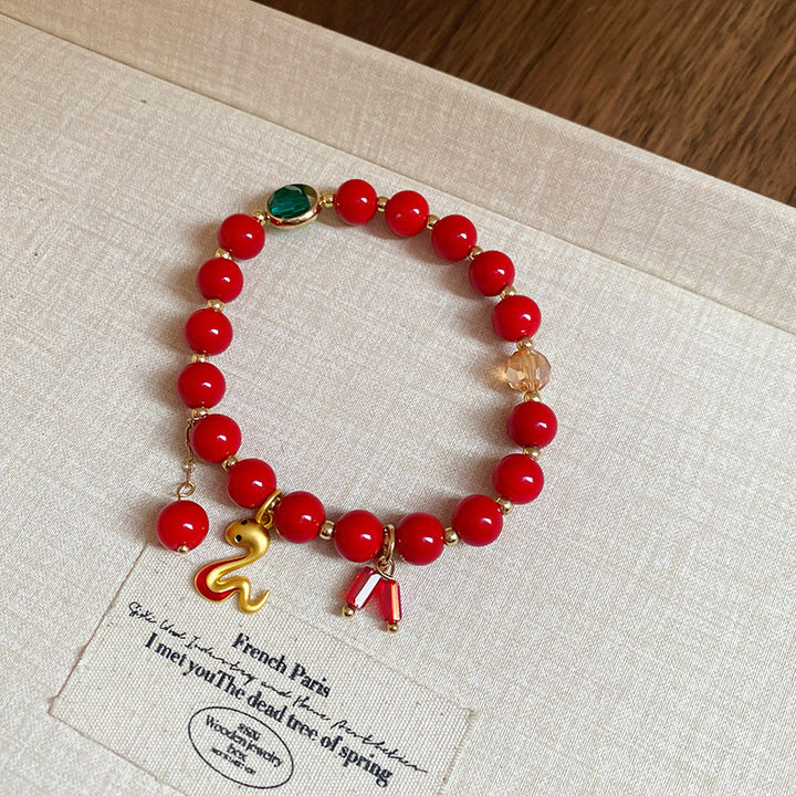 fu character year of the snake red string luck and peace bracelet