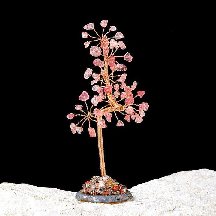 Strawberry Quartz geometric trunk shaped crystal bonsai tree