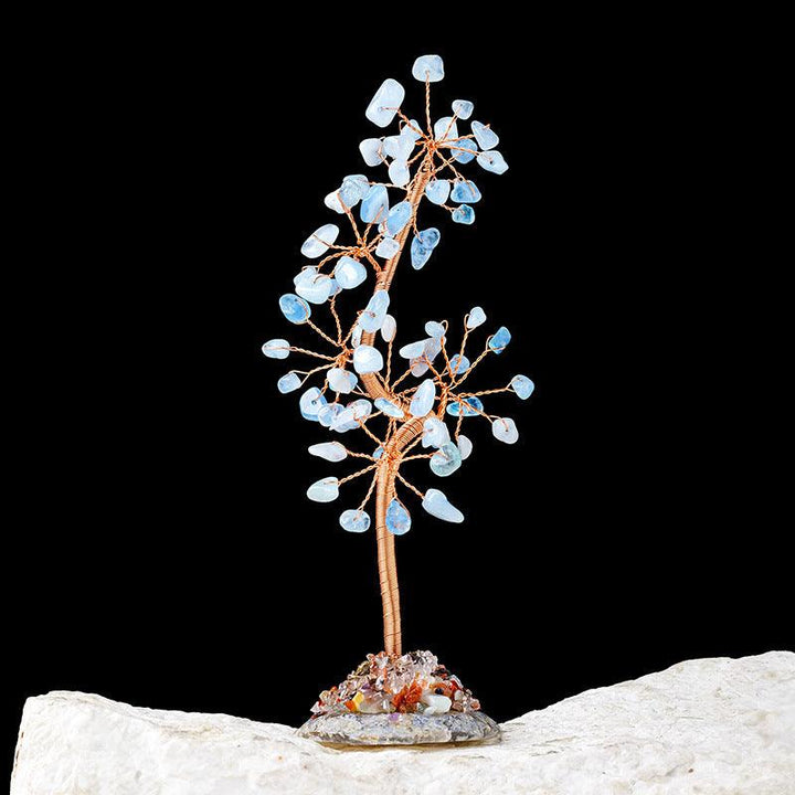 Aquamarine geometric trunk shaped crystal bonsai tree