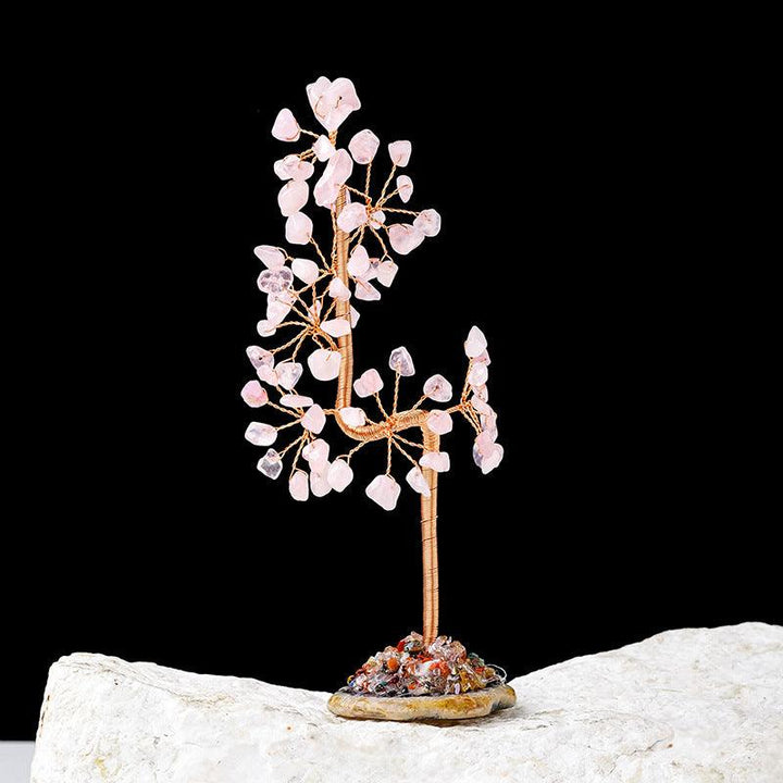 rose quartz geometric trunk shaped crystal bonsai tree