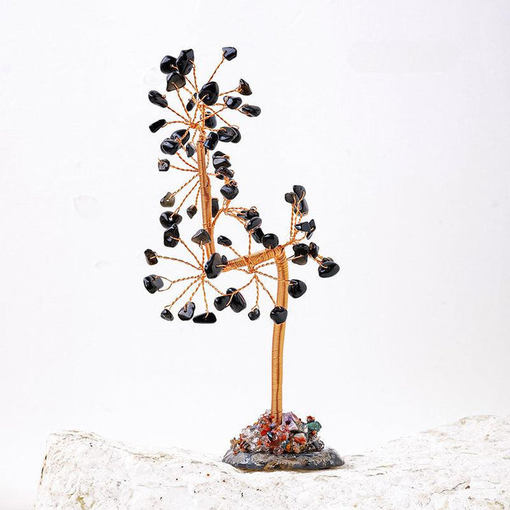 obsidian geometric trunk shaped crystal bonsai tree