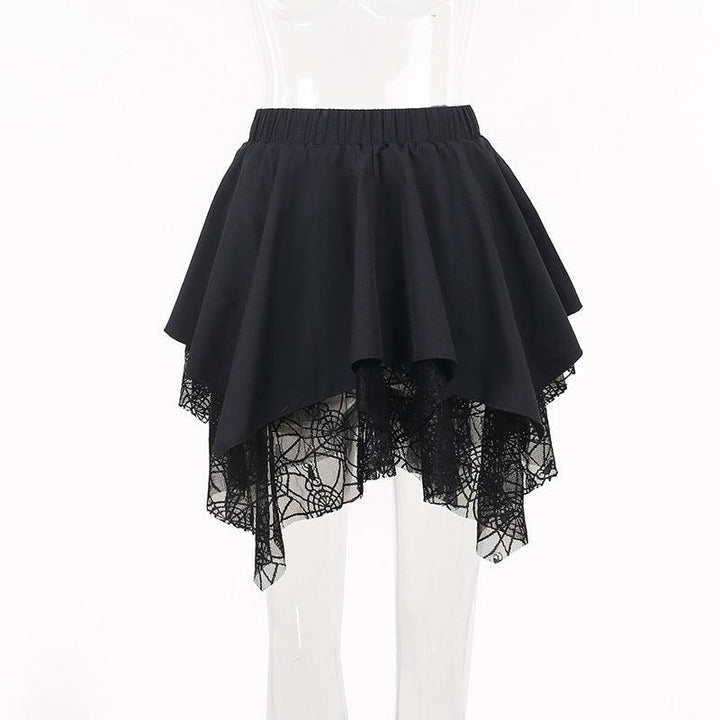 details of a goth black dark lace short dress