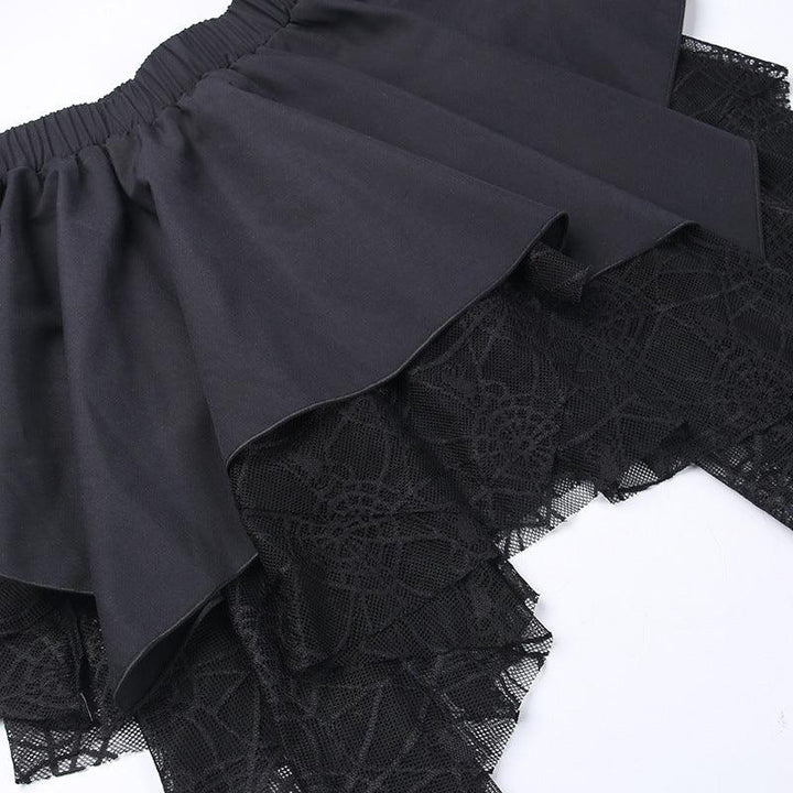 details of a goth black dark lace short dress