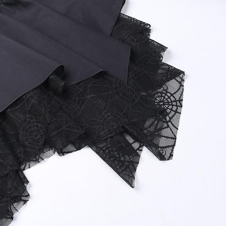 details of a goth black dark lace short dress