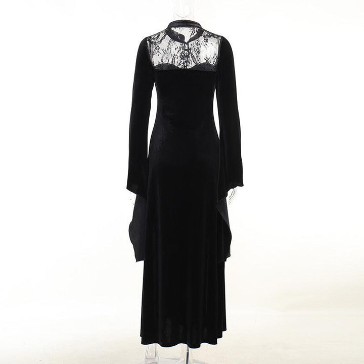 goth black lace panel long dress