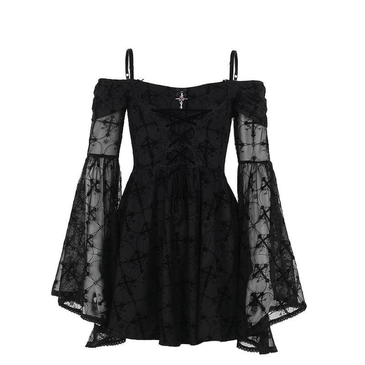 goth black velvet off shoulder sleeveless dress