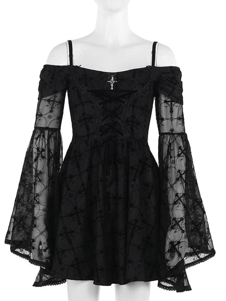 goth black velvet off shoulder sleeveless dress