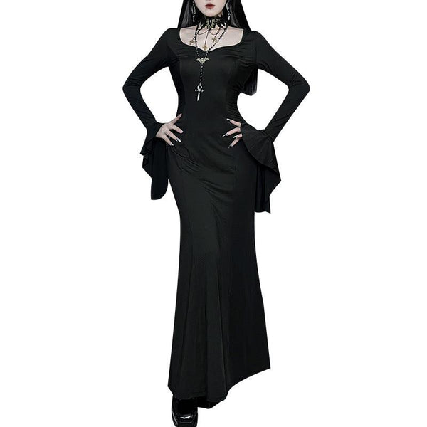 the adams family fishtail goth long dress