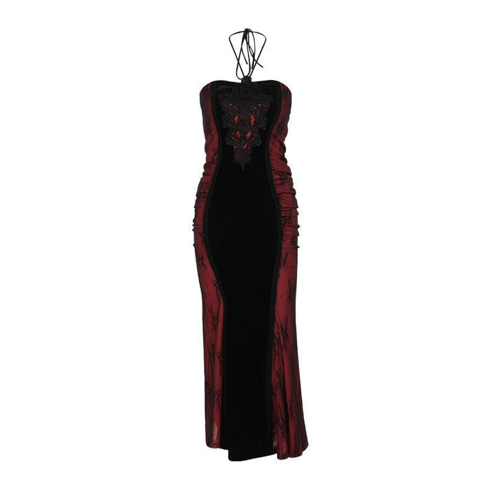 gothic black and red sexy fitted mermaid hem dress