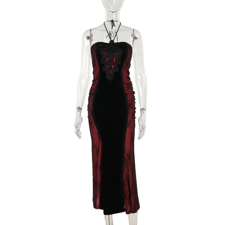 gothic black and red sexy fitted mermaid hem dress