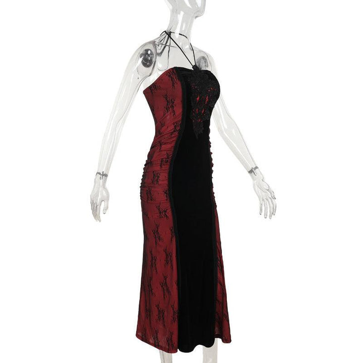 gothic black and red sexy fitted mermaid hem dress