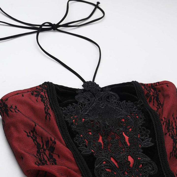 details of gothic black and red sexy fitted mermaid hem dress