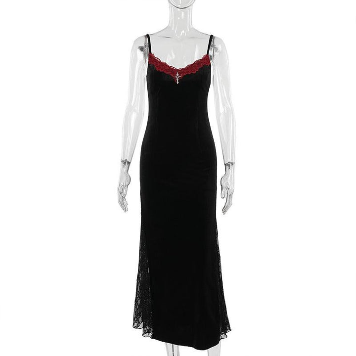 gothic black and red sleeveless dress with cross pendant