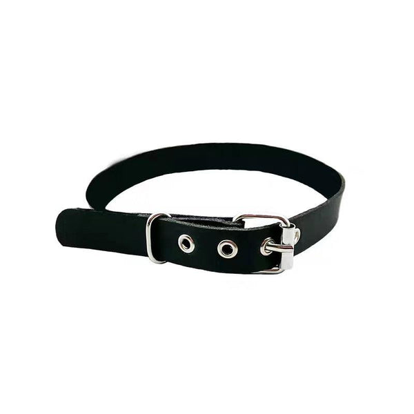 a gothic black leather buckle choker