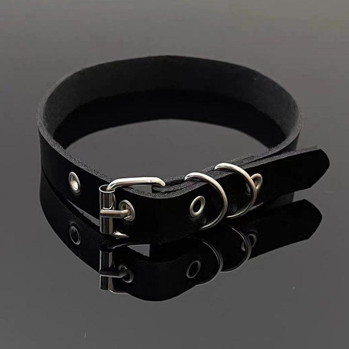 a gothic black leather buckle choker