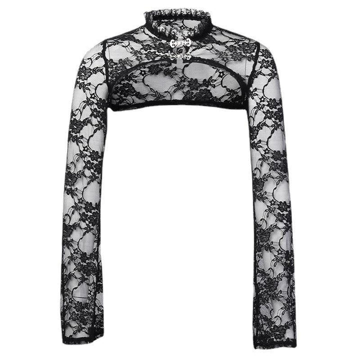 a gothic black tight long sleeve sexy lace shirt