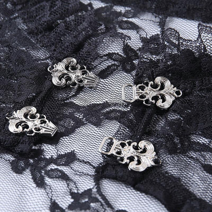 details of a gothic black tight long sleeve sexy lace shirt