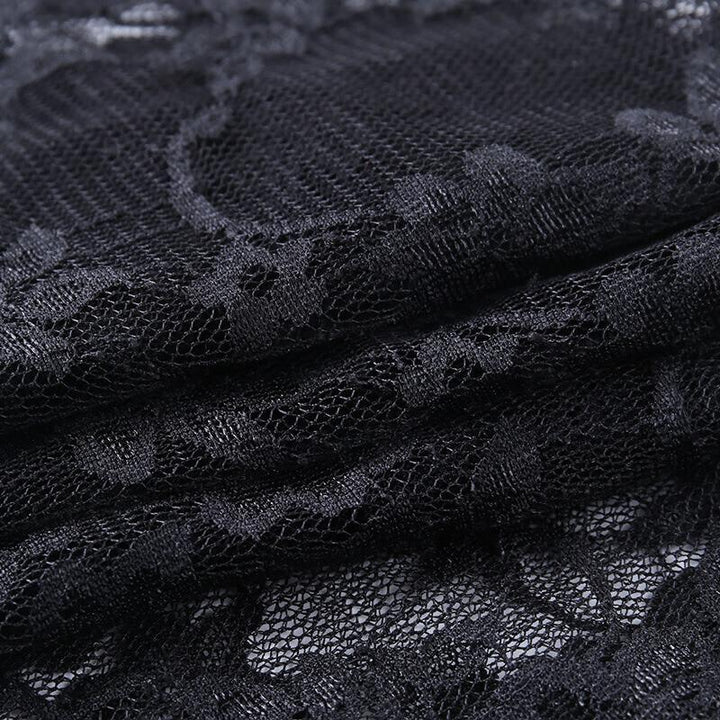 details of a gothic black tight long sleeve sexy lace shirt