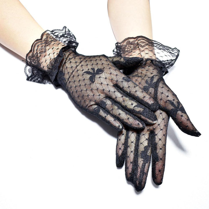 gothic black mesh bow lace short gloves