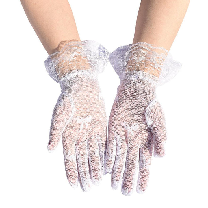 gothic white mesh bow lace short gloves