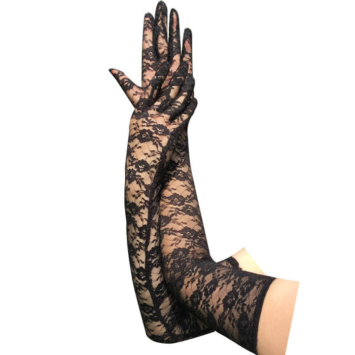 gothic black wedding lace full finger long gloves