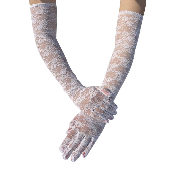 gothic white wedding lace full finger long gloves