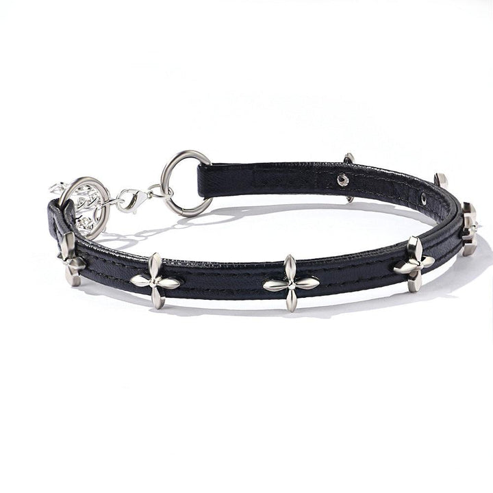 display a black gothic cross leather choker