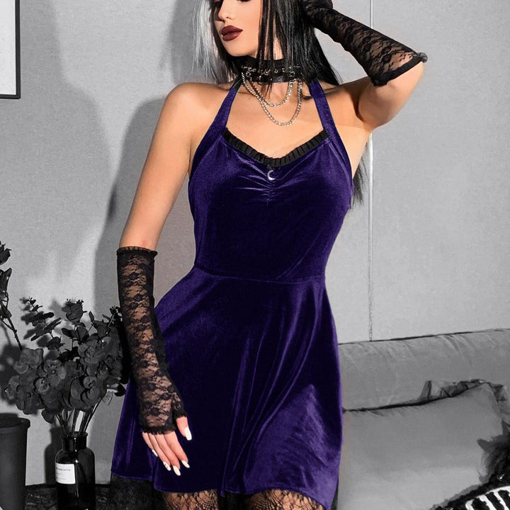 gothic dark purple sleeveless velvet dress