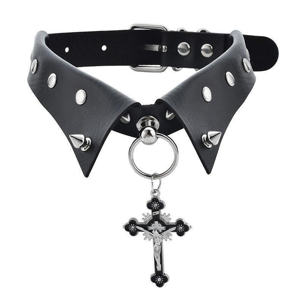 a gothic black necklace cross collar choker