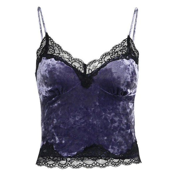 a gothic purple velvet lace camisole sleeveless top