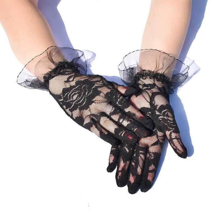 gothic elegant rose lace mesh short gloves