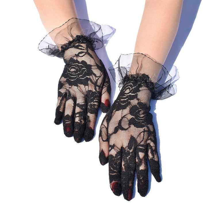 gothic elegant rose lace mesh short gloves