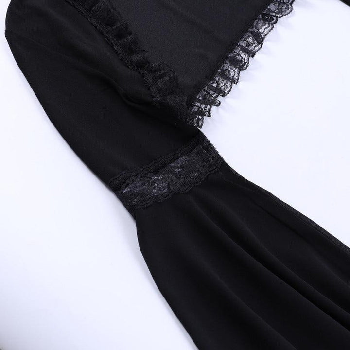 details of a gothic lace flared long sleeve casual black shawl