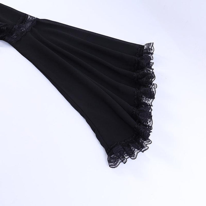 details of a gothic lace flared long sleeve casual black shawl