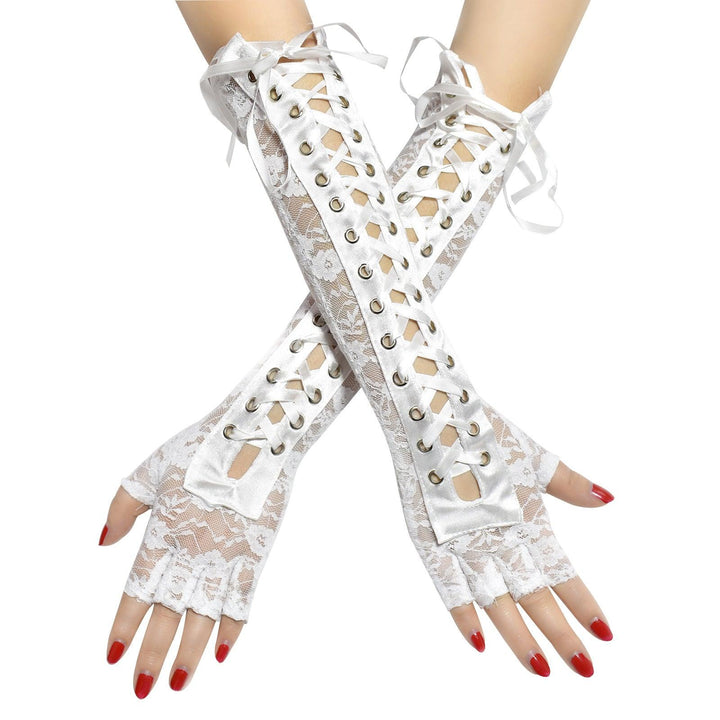 gothic lolita lace white strap half finger gloves