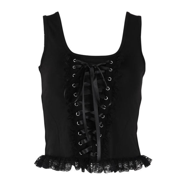 a gothic punk strappy black sleeveless top vest