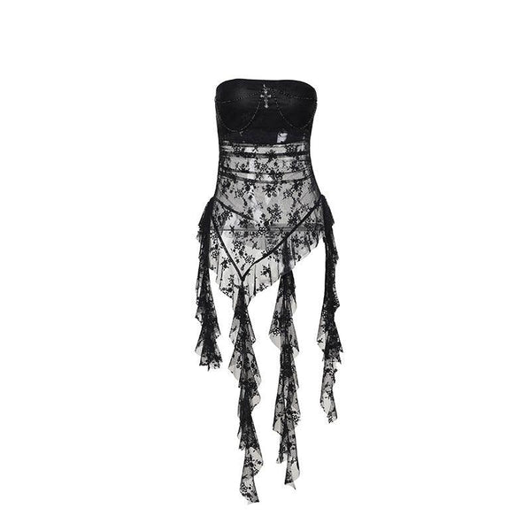 a gothic sexy black lace patchwork sleeveless top