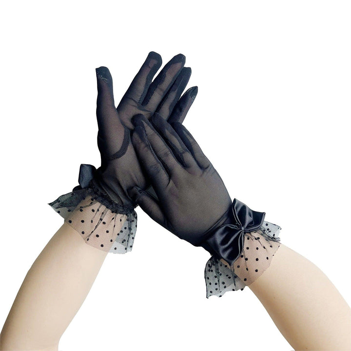 black gothic sexy bow dot stretch mesh short gloves