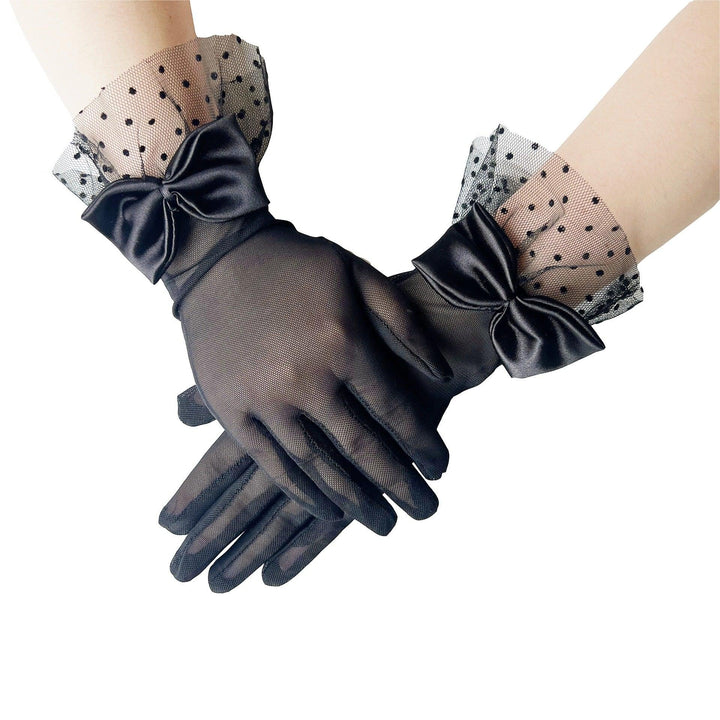 black gothic sexy bow dot stretch mesh short gloves