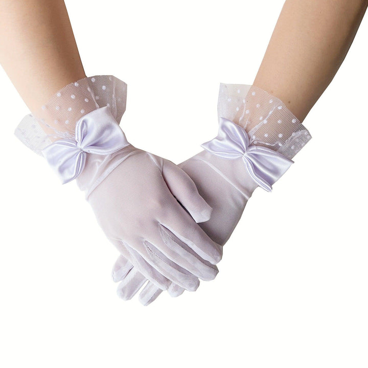 white gothic sexy bow dot stretch mesh short gloves