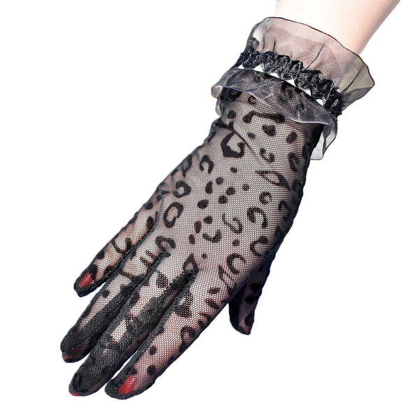 gothic sexy leopard black mesh short gloves