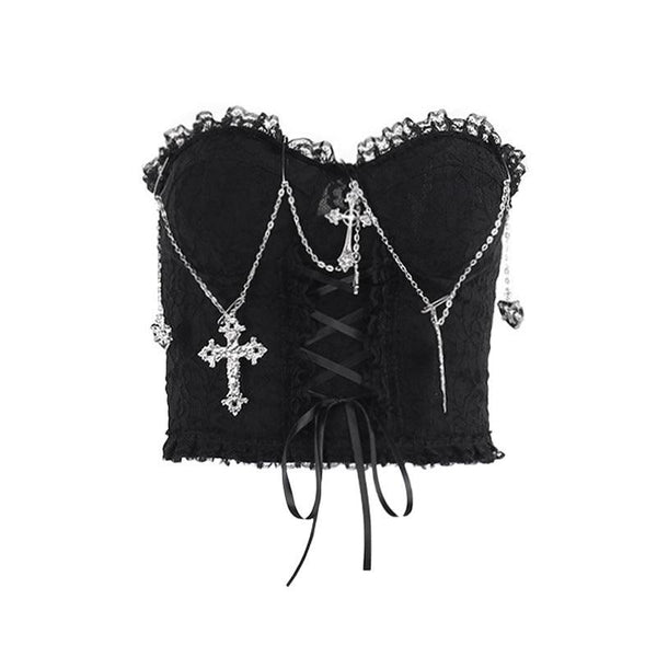 gothic sleeveless black cross chain strap top