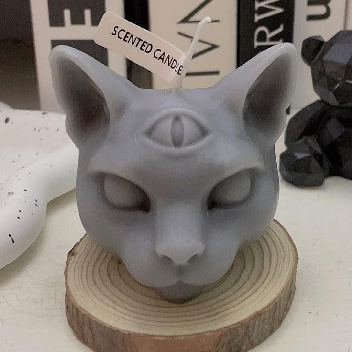 grey gothic three eyed cat shape aromatherapy scented candles