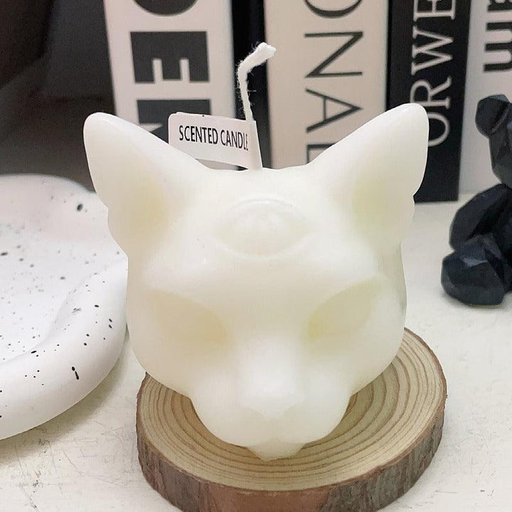 white gothic three eyed cat shape aromatherapy scented candles