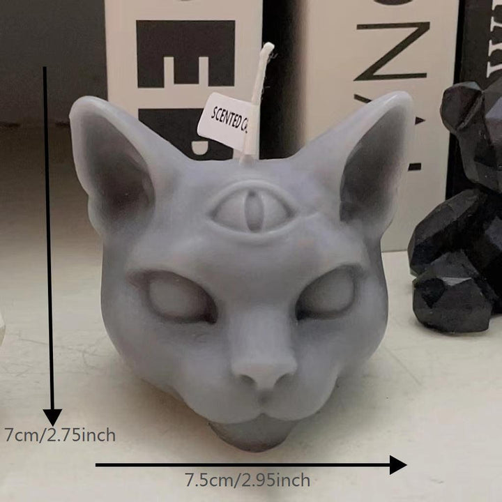 size of gothic three eyed cat shape aromatherapy scented candles