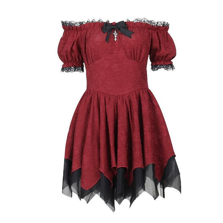 gothic victorian off shoulder burgundy red dress