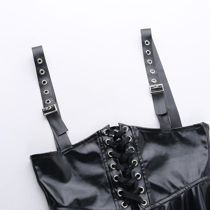 details of gothic black pu leather vest